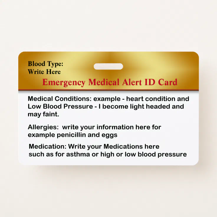 Emergency Medical Id Card